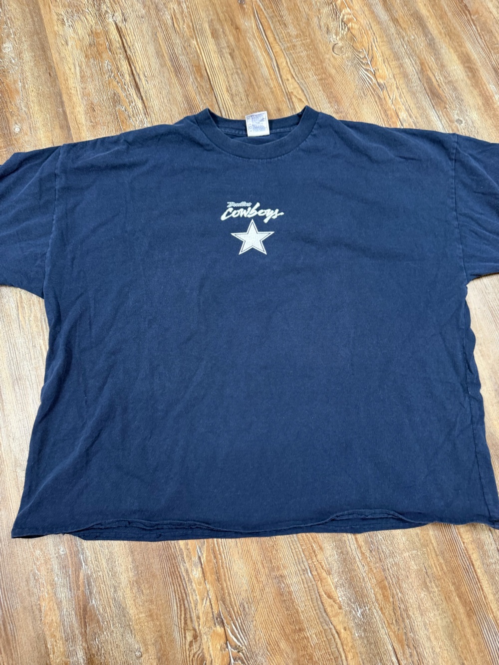 Y2K Dallas Cowboys navy oversized cropped cotton t-shirt with white star logo, s
